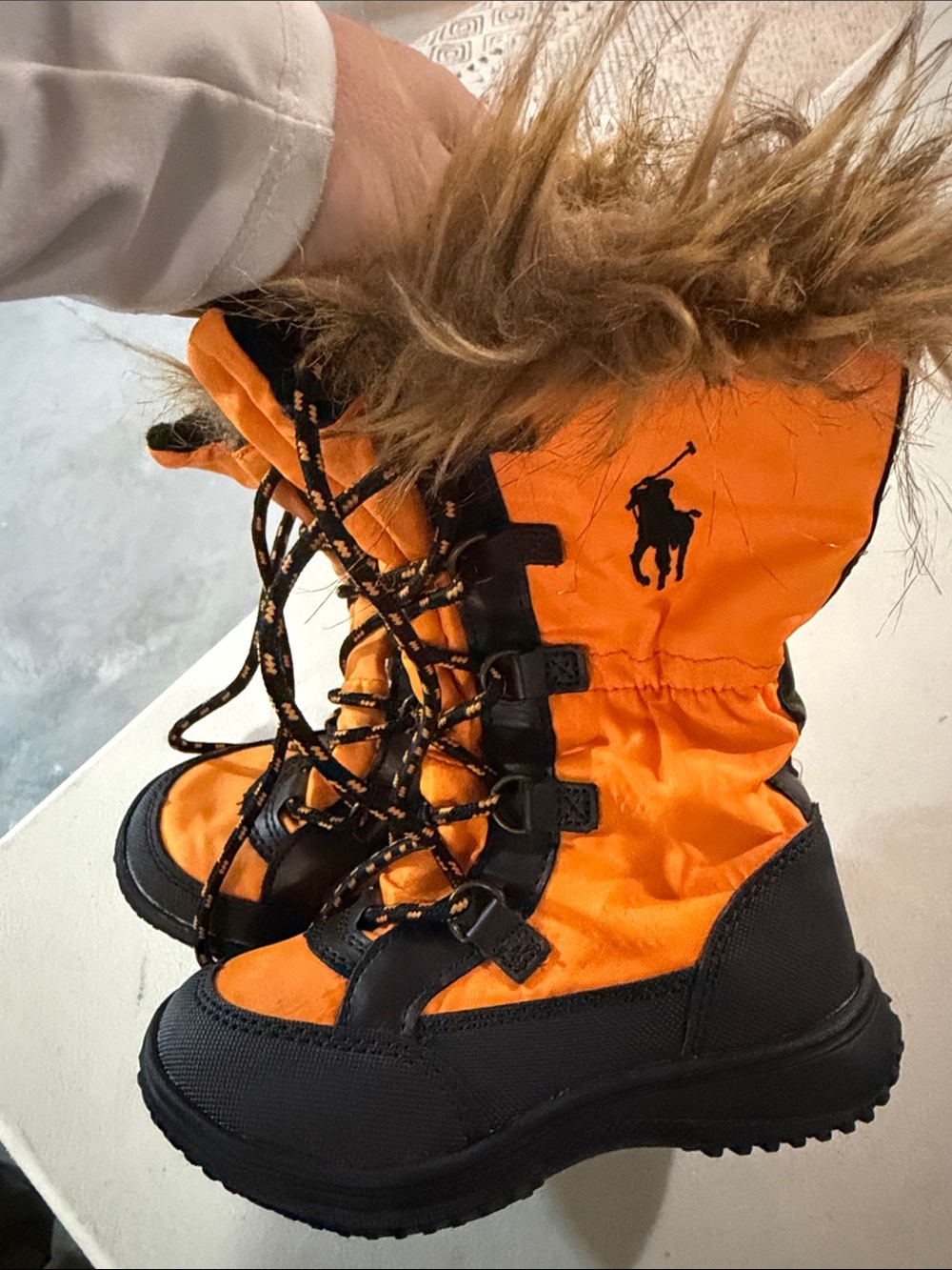 Polo by Ralph Lauren Orange and Black Lace-Up Winter Boots